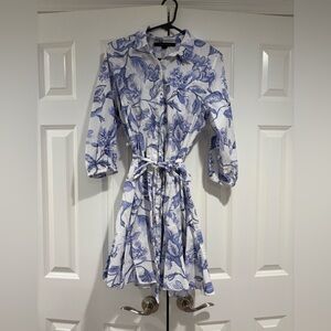 Cynthia Steffe White and Blue Patterned Mini Dress